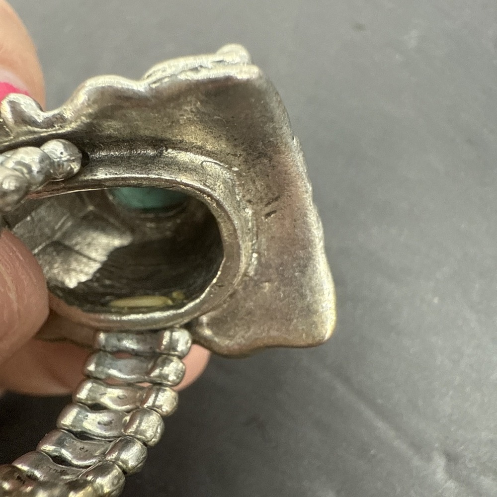 Vintage Turquoise Silver Tone Stretch Ring Big Comfortable Ring - Picture 10 of 16